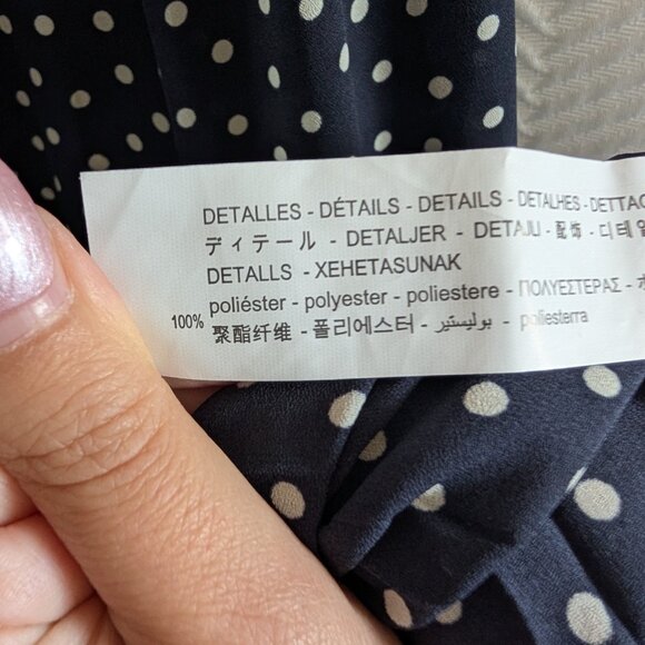 Zara Polka Dot Pleated Dress Navy Blue White Collar Cuffs Size Small Retro - Picture 13 of 13